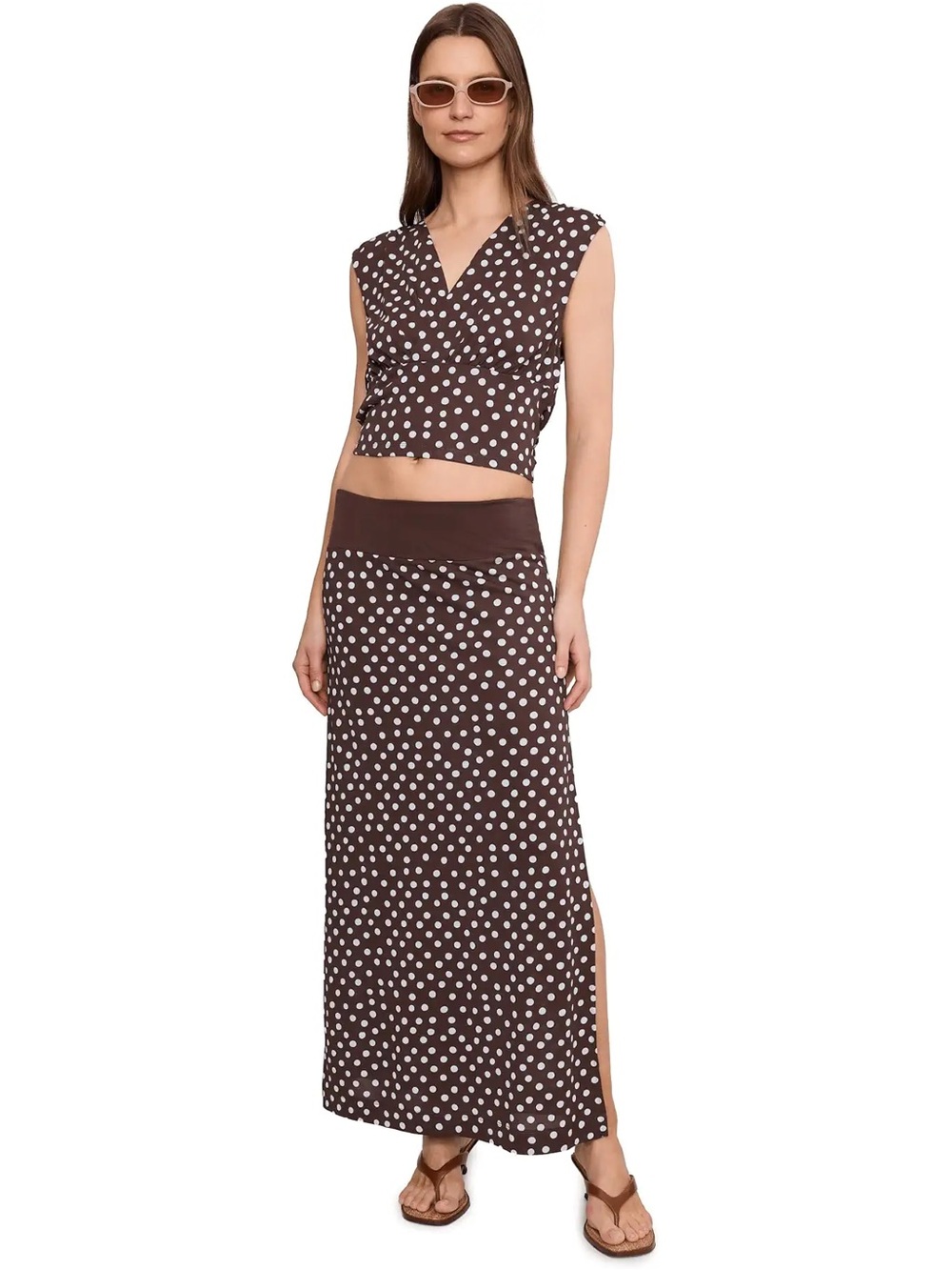 Free People Heat Wave Polka Dot Chocolate Top